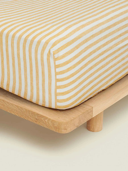 Linen Fitted Sheet in Yellow Stripes