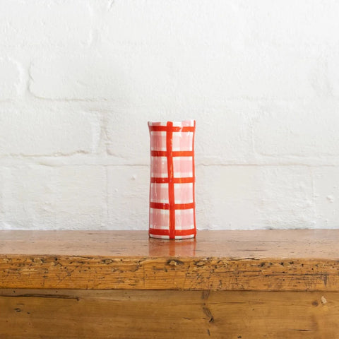 Small Pink & Red Gingham Vase