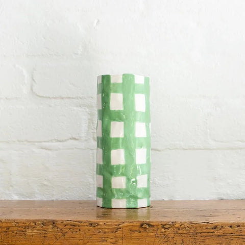 Medium Green Gingham Vase