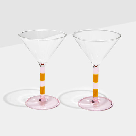 Two x Stripe Martini Glasses Pink + Amber
