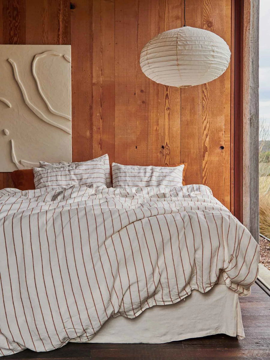 tobacco bed cover The combo you didnt know you needed. Blush, + Tobacco Stripes., Featuring: ,  Linen Duvet in Tobacco,  Linen Pillowcase Set in Tobacco Stripes,  Linen Flat Sheet in Blush,  Linen certified 100% organic cotton and finished with contrast piping that frames the bed beautifully Linen Bundle - Tobacco K/CK