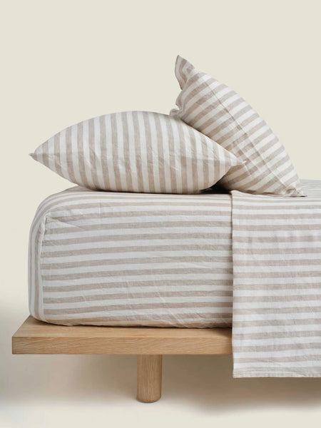 Linen Pillowcase Set of 2 in Wide Natural Stripes
