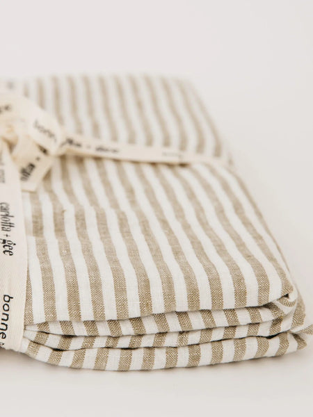 Linen Fitted Sheet in Olive Stripes