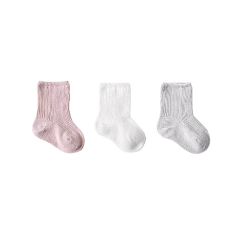 Baby Sock Set of 3 Pink, White, Grey