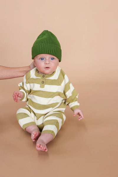 Organic Striped Essential Starsuit Sage/Milk