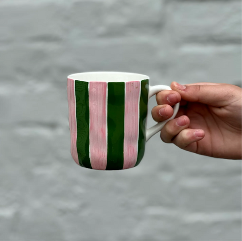 Pink and Dark Green Stripe Mug