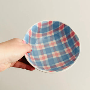 Cornflower Blue and Pink Gingham Bowl Small