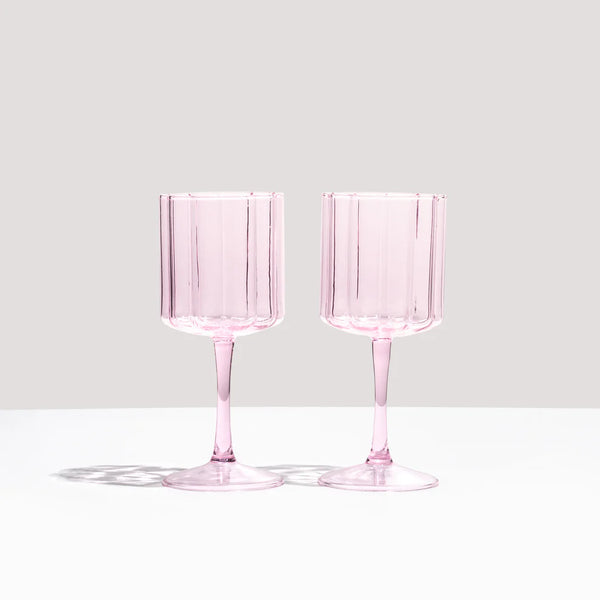 Two x Wave Wine Glasses Pink