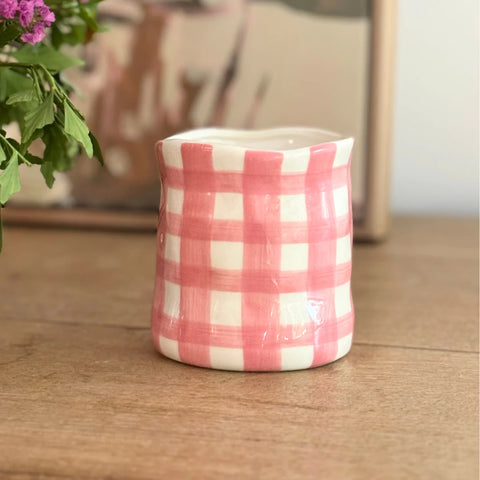 Peony Rose Pink Gingham Candle