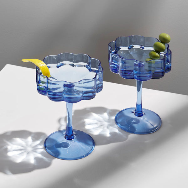 Two x Wave Coupe Glasses Blue