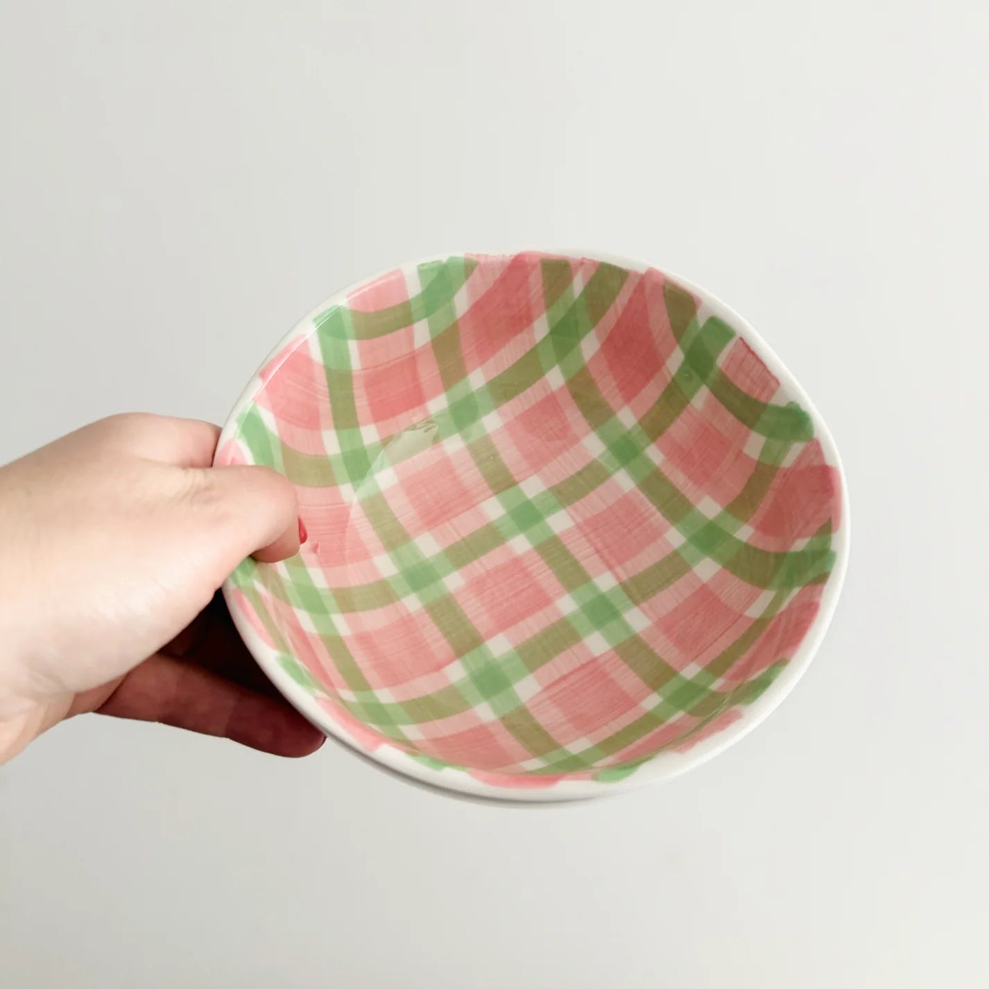 Pink and Mint Green Gingham Bowl Small