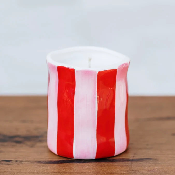 Roses Pink & Red Stripe Candle Medium