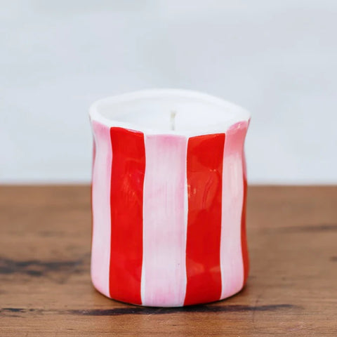 Roses Pink & Red Stripe Candle Medium