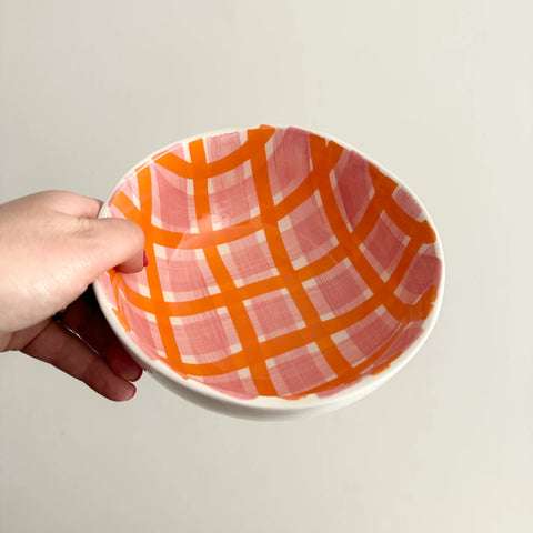 Pink and Orange Gingham Bowl Small