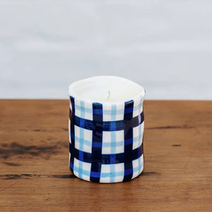 Summer Navy & Cornflower Blue Gingham Candle Medium