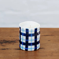 Summer Navy & Cornflower Blue Gingham Candle Medium