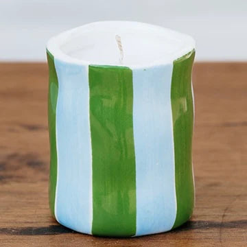 Enchanted English Pear Emerald & Cornflower Blue Stripe Candle Medium