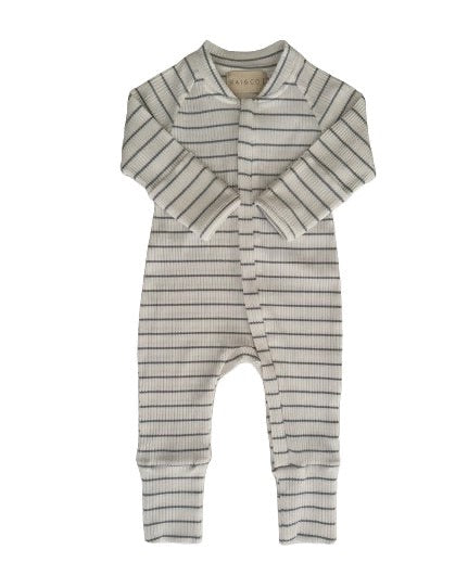 Striped Ribbed Jumpsuit Blue