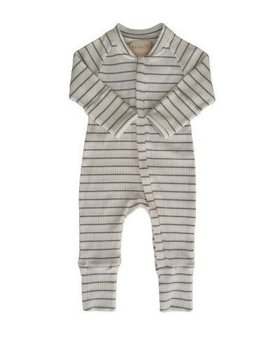 Striped Ribbed Jumpsuit Blue