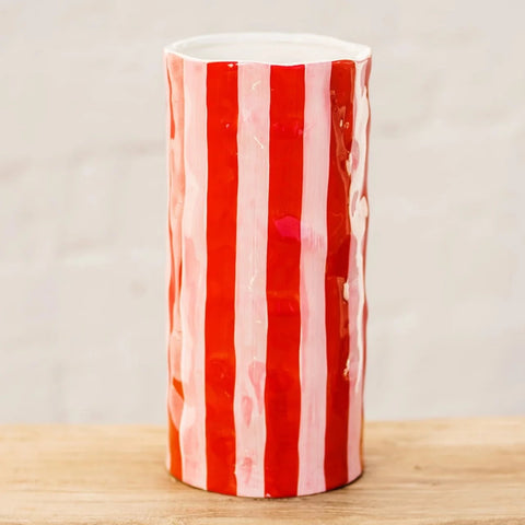 Large Red & Pink Stripe Vase