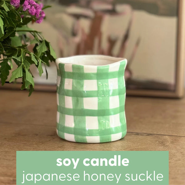 Japanese Honeysuckle Green Gingham Candle