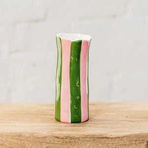 Small Dark Green & Pink Stripe Vase