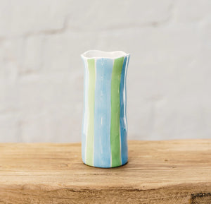 Small Cornflower Blue & Green Stripe Vase