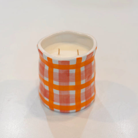 Red Roses Pink & Orange Gingham Candle