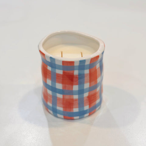 Lover Peony Suede Pink & Cornflower Blue Gingham Candle