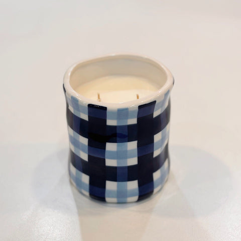 Style Summer Navy & Cornflower Blue Gingham Candle