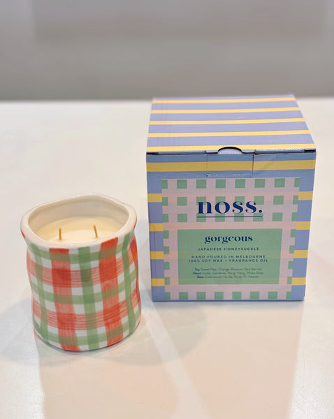 Gorgeous Japanese Honeysuckle Pink & Green Gingham Candle