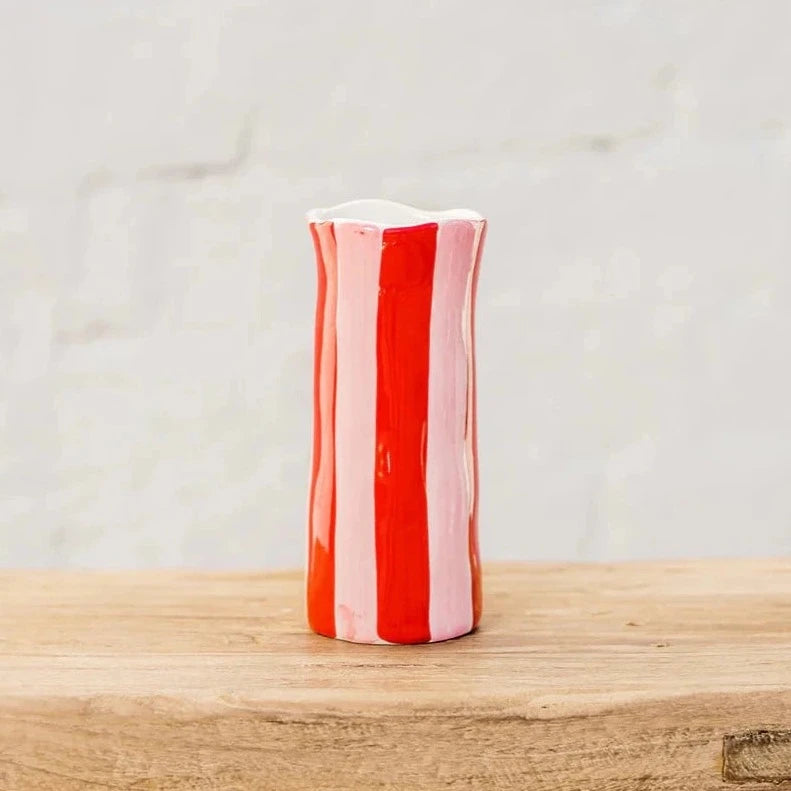 Small Red & Pink Stripe Vase