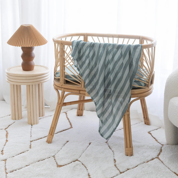Sage Stripe Organic Muslin Wrap Swaddle