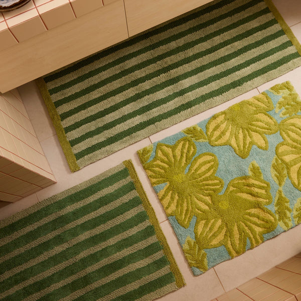 Stripe Khaki Reversible Long Bath Mat