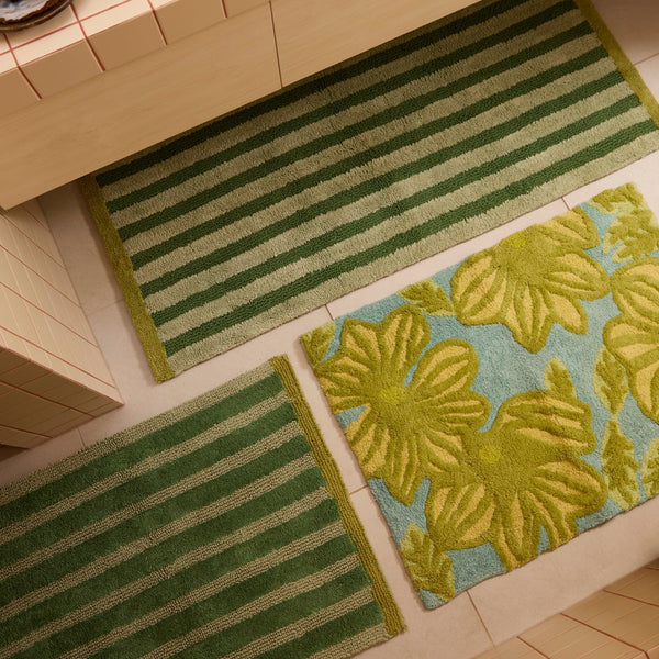 Stripe Khaki Reversible Bath Mat