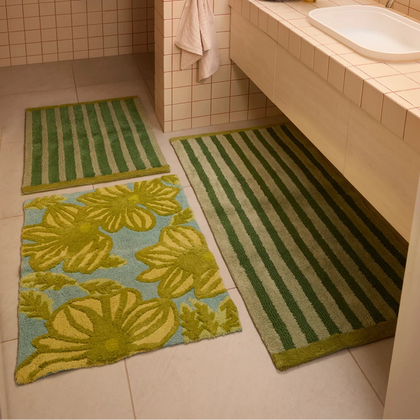 Stripe Khaki Reversible Bath Mat