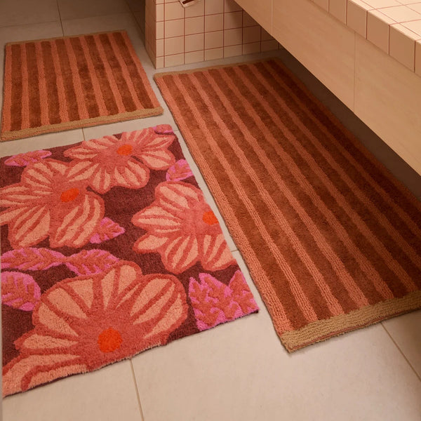 Stripe Terracotta Reversible Long Bath Mat