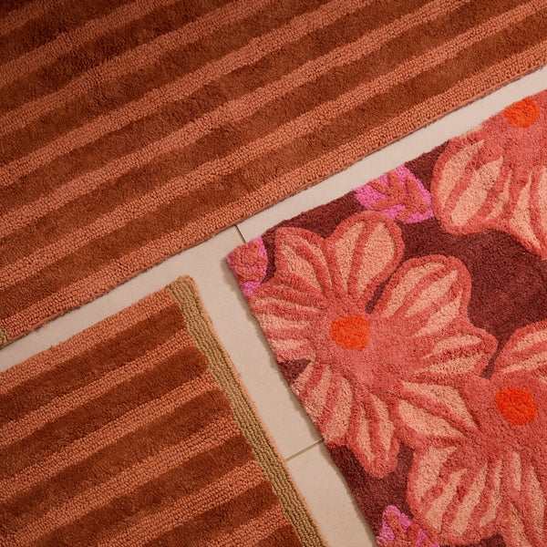 Stripe Terracotta Reversible Long Bath Mat