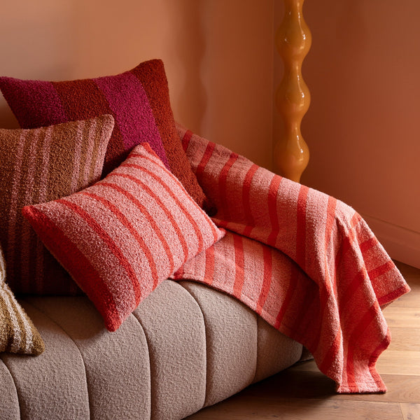 Boucle Stripe Red Pink Throw