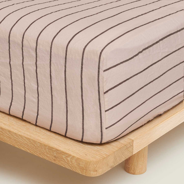 Linen Fitted Sheet in Coco Blush Stripes