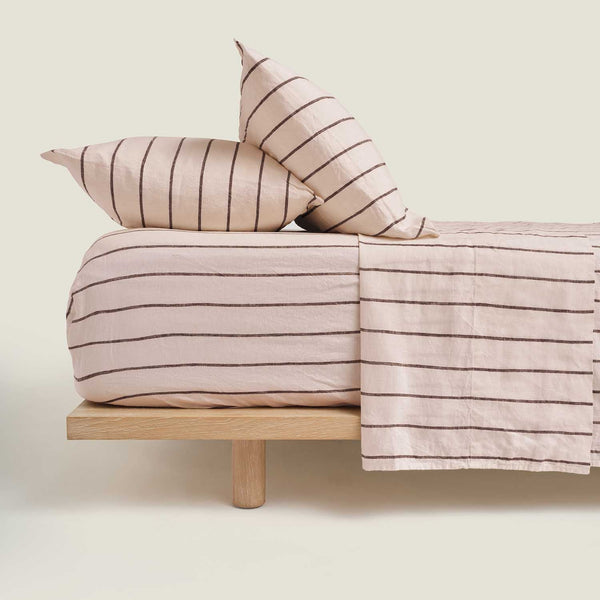 Linen Fitted Sheet in Coco Blush Stripes