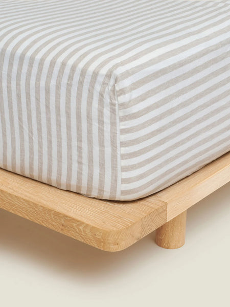Linen Fitted Sheet in Wide Natural Stripes