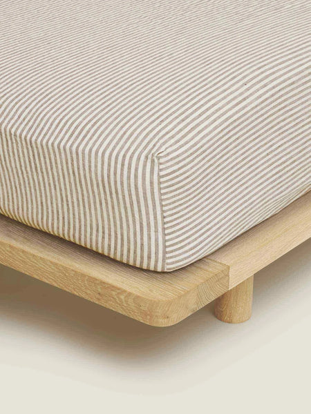 Linen Fitted Sheet in Olive Stripes