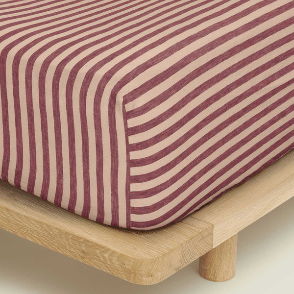 Linen Fitted Sheet in Coco Berry Stripes