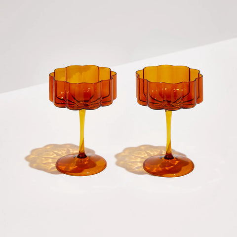 Two x Wave Coupe Glasses Amber