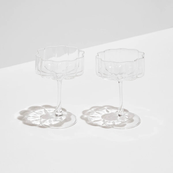 Two x Wave Coupe Glasses Clear