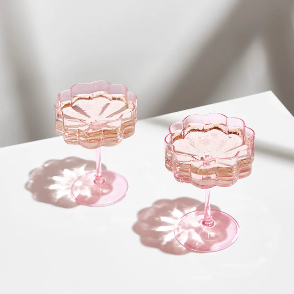 Two x Wave Coupe Glasses Pink