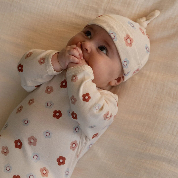 Petite Flora Stamp Cotton Knotted Beanie