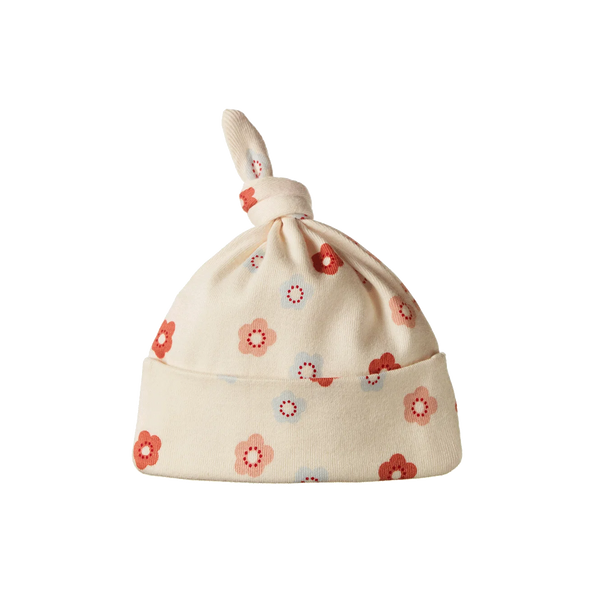 Petite Flora Stamp Cotton Knotted Beanie