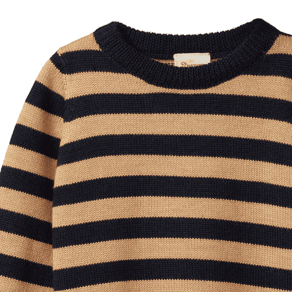 Merino Knit Pullover Navy/Caramel Stripe